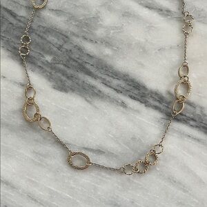 Gold Tone Hammered Oval Opera Length Necklace